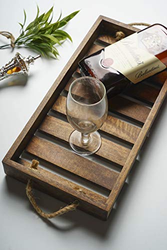 GoCraft Mango Wood Tray with Rope Handles | Serveware Kitchen Accessories Breakfast Tray, Size - 15.5" X 8" [CC0212-CG]