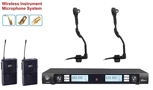 Boly UHF Dual Wireless Instrument Microphone for Horn Saxophones Trumpet Tuba Drum
