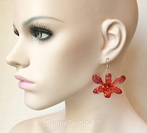 Dendrobium orchid real flower jewelry earring - RED