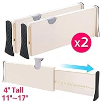 Lucoo Drawer Dividers Organizer，Adjustable Drawer Organization Separators for Kitchen, Bedroom, Bathroom or Office Drawer Kitchen Storage, Strong Secure Hold, Foam Ends, Locks in Place (2PACK)