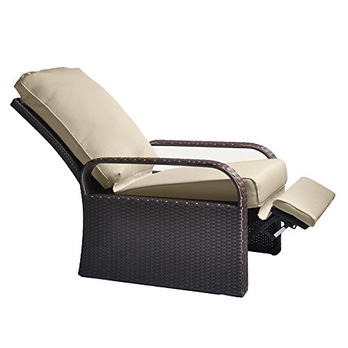 Babylon Outdoor Recliner Wicker Patio Adjustable Recliner Chair with 5.11" Cushions and Ottoman,Rust-Resistant Aluminum Frame,All-Weather Resin Rattan, Brown& Khaki