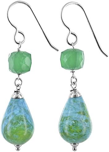 Blue Green Jasper and Emerald Chalcedony Sterling Silver Handmade Earrings by ASHANTI