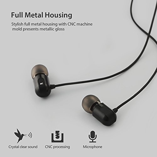 GGMM C700 In Ear Headphones Earbuds with Microphone, Full Metal Universal Ear Buds Deep Heavy Bass Earphones for iPhone Samsung iPad and Most Android Phones (Black)