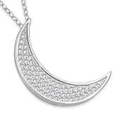 925 Sterling Silver White CZ Womens Crescent Half-Moon Pendant Necklace