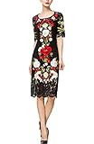 Tuliplazza Women's Floral Cocktail Party Prom Midi Embroidered Lace Dress With Undergarment