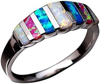 HUAMING New Womens Inlaid Natural Colorful Stone Opel Ring Opal Ring Lucky in Love Wedding Band Engagement Ring Perfect Clothing Match
