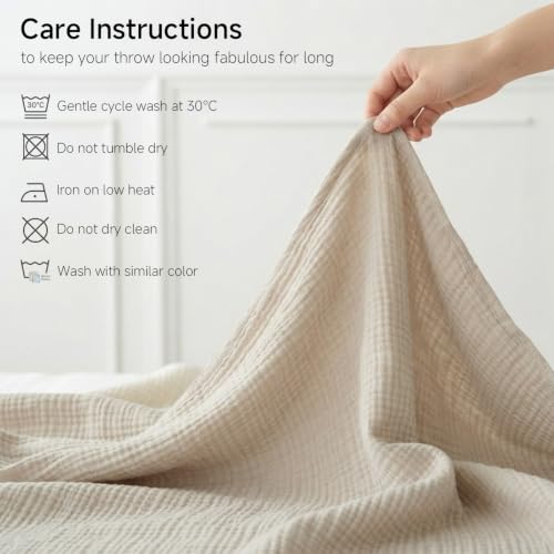 Simple&Opulence Cotton Muslin Throw Blanket for Bed Couch Sofa 4-Layer Gauze Blankets Reversible Soft Lightweight Breathable Home Décor for All-Season 50x60”, Beige