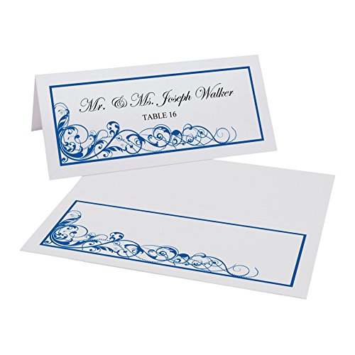 Scribble Vintage Swirl Printable Place Cards, Royal Blue, Set of 60 (10 Sheets), Laser & Inkjet Printers - Perfect for Wedding, Parties, and Special Events