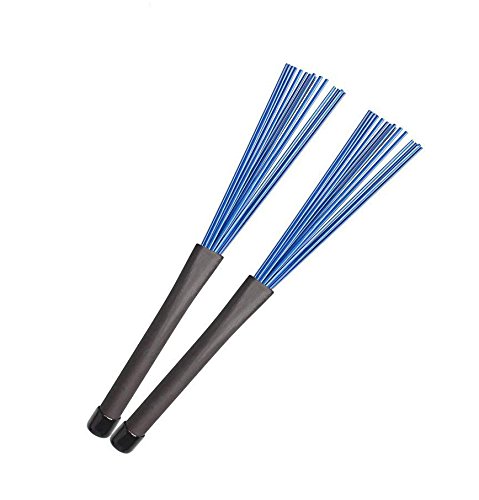 Timiy (1Pair) 13Inch Retractable Nylon Drum Brushes For Jazz Rock (Blue+Black)