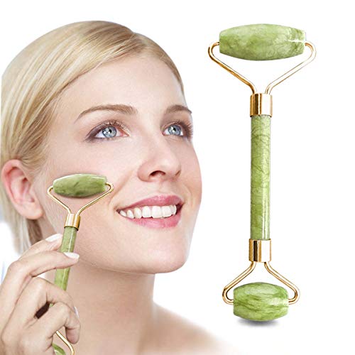 Jade Roller, Jade Roller for Face, Jade Facial Roller, 100% Natural Quartz Facial Roller Anti-aging Massage Roller for Slimming Healing Rejuvenation & Beauty, Neck Healing Slimming Massager (Green) 2