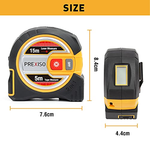 PREXISO [Metric Only] Laser Tape Measure, 2in1 Laser Measure 15m