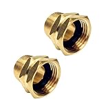 summery life 3/4" GHT Female x 3/4" NPT Male Connector, GHT to NPT Adapter Brass Fitting, Garden Hose Adapter, Industrial Metal Brass Garden Hose to Pipe Fittings Connect (2 Pack)