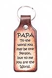 KEYCHAIN--Durable Brown Leather--PAPA--you are the world--Gift Box and Bow included!