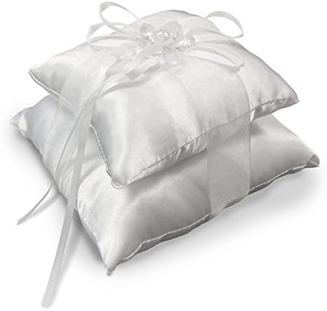Sofia ValentinaTM Ring Bearer Pillows - Unique 7.2" Double Pillow European Design Elevates Your Wedding Bands on Elegant White Satin - Floral Centerpiece, Ribbon Tapes and Wraps for Easy Handling