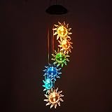 Sunflower Color Changing Solar Light Wind Chimes, Multi-color solar mobile Wind Spinner outdoor garden pation yard garland decoration