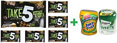 Take 5 Candy Bar Snack Size - 11.25 Oz (6 PACK)+ Fruity Chews Gum Watermelon 1/60 Count + Trident Go Cup Spearmint 1/60 Count (BUNDLE)