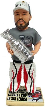 Corey Crawford Real T Shirt/Champ Hat Newspaper Base 2015 Champions Exclusive BobbleHead #/500