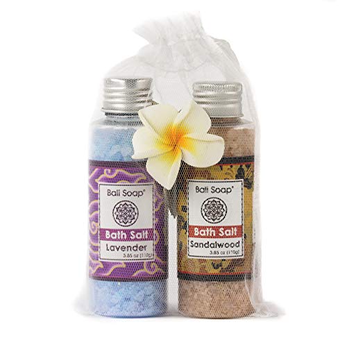 Lavender & Sandalwood Bath Salt Gift Set, Ideal for Sore Muscles, Detox, Relax & Stress Reliever, Small 2pc 3.8 Oz each, by Bali Soap