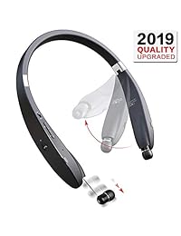 Auriculares Bluetooth, horas de tiempo de reproducción V4.1 Bluetooth auriculares con cancelación de ruido auriculares [plegable Neckband Diseño], a prueba de sudor inalámbrico auriculares Bluetooth, fácil de ejercicio y diversión (NEGRO), Negro