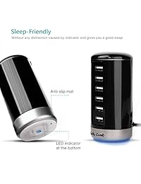 Cargador USB de Jelly Comb universal con 6 puertos USB, estación de carga con tecnología inteligente de identificación de Apple iOS, Android y casi todos los demás dispositivos habilitados con USB, color negro, Negro