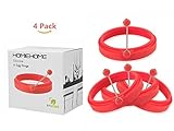 HOMIEHOME Nonstick Silicone Egg Rings Pancake Mold 4 Pack - Red