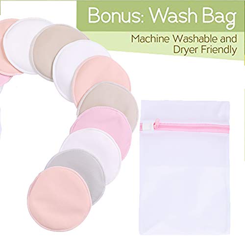 14 Pack Organic Bamboo Nursing Pads with Laundry Bag, Washable Nursing Pads Breast Pads Breastfeeding Pads - Reusable Soft Waterproof Heavy Leakproof Breathable and Hypoallergenic by Egmao Baby