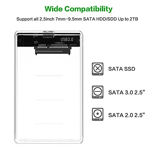 2.5" USB 3.0 SATA Hd Box HDD Hard Disk Drive External HDD Enclosure Transparent Case Tool Free 5 Gbps Support 2TB UASP Protocol