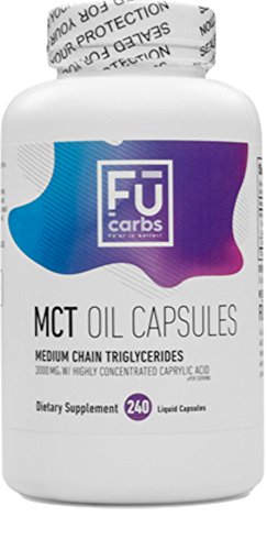 FŪ Carbs MCT Oil Capsules - 240 count, 3000 mg per serving healthy fat supplement to stimulate ketosis, with c8 and c10 medium chain triglycerides. Quality/convenience for the ketogenic, keto diet. FŪ Carbs MCT Oil Capsules - 240 count, 3000 mg per serving healthy fat supplement to stimulate ketosis, with c8 and c10 medium chain triglycerides. Quality/convenience for the ketogenic, keto diet.