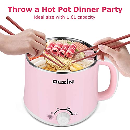 Dezin Hot Pot Electric, Rapid Noodles Cooker, Stainless Steel Electric Pot 1.6 Liter, Perfect for Ramen, Egg, Pasta, Dumpling, Soup, Porridge, Oatmeal with Temperature Control and Keep Warm Function