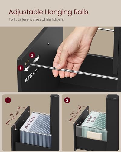 VASAGLE CUSTOS Collection - 2-Drawer File Cabinet, Small Rolling Filing Cabinet for Home Office, Printer Stand, for A4, Letter-Size Documents, 15.7 x 16.5 x 27.6 Inches, Matte Black UOFC040B16
