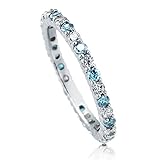 BERRICLE Sterling Silver Round Simulated Blue Topaz Cubic Zirconia CZ Wedding Eternity Band Ring