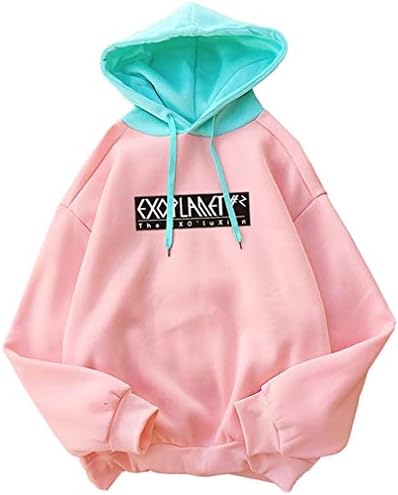 Harajuku Women Fashion Hoodies Patchwork Tracksuit Kawaii Pullover Pink Casual Sweatshirt