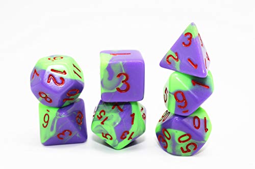 HD DND Dice Set Purple & Green RPG Polyhedral Dice Fit Dungeons and Dragons(D&D) Pathfinder MTG Tabletop Role Playing Game 7-Die Dice Set