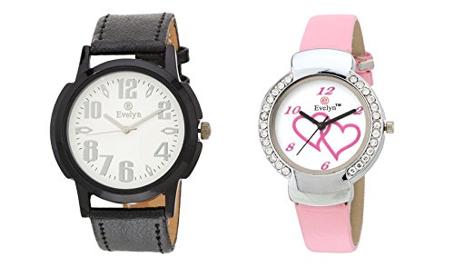 White & Pink Analog Leather Watches for Lovely Couple - EVE-297-307