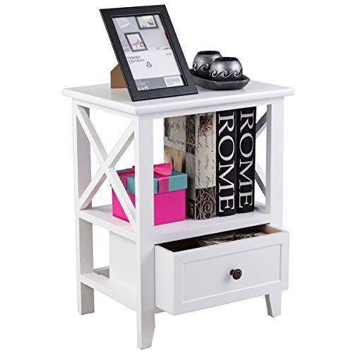 image for Giantex Nightstand Set of 2 End Tables W/Storage Shelf and Wooden Draw