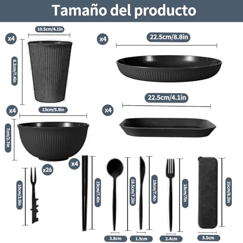 62 Pcs Juegos De Vajilla De Paja De Trigo,Platos De Paja De Trigo,Sin Bpa,Irrompibles Reutilizables Y Ligero,Aptos Para Lavavajillas Y Microondas,Para Acampar,Picnics,Dormitorio,Rv,Reunión Familiar