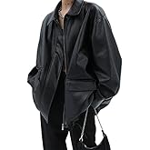 Women Faux Leather Blazer Vintage Lapel Boyfriend PU Jacket Long Sleeve Button Down Coat Streetwear