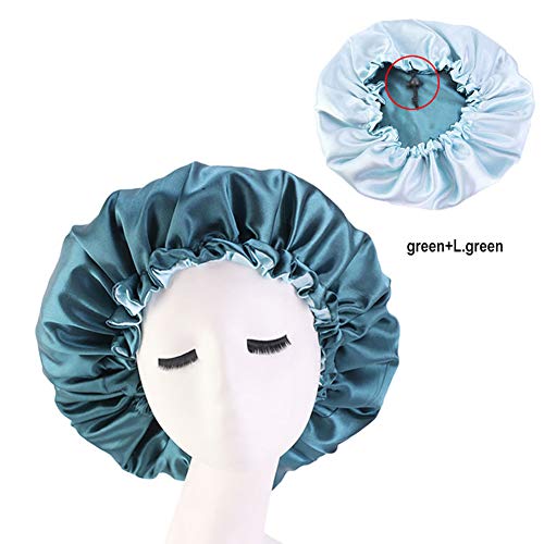 Cospack-Satin-Bonnet-Sleep-Bonnet-Cap-Extra-Large-Double-Layer-Reversible-Adjustable-Satin-Cap-for-Sleeping-Hair-Bonnet-GreenLgreen