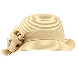 Summer Pretty Ruffle Flower Side Flip Bucket Cloche Sun Beach Hat Natural 56cm