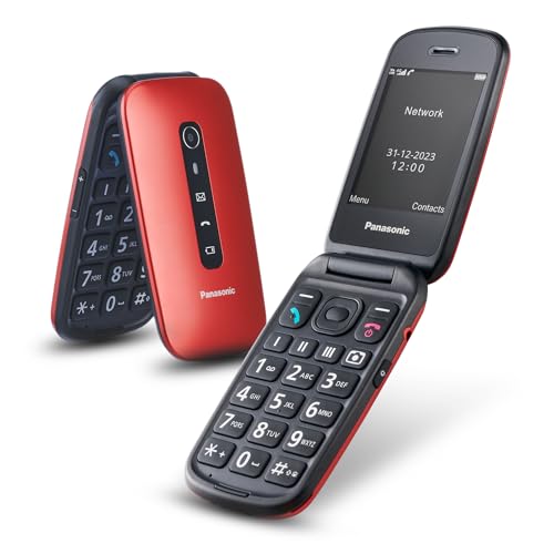 Panasonic KX-TU550EXR 4G Essentials Clamshell Mobile Phone for Seniors, 1.2 MP Camera, Senior Phone with Large 2.8 Inch Display, 300 Hours Standby Time, Red