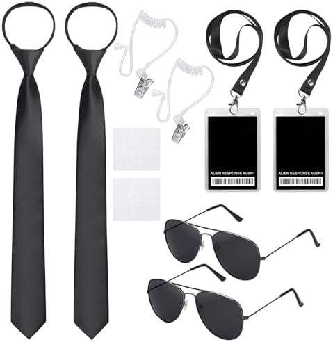 Pistha 16 piezas de accesorios de disfraz de agente secreto, juego de disfraz de servicio de seguridad, auriculares, gafas de sol, corbatas, tarjetas de identificación para hombres, Halloween, cosplay Pistha 16 piezas de accesorios de disfraz de agente secreto, juego de disfraz de servicio de seguridad, auriculares, gafas de sol, corbatas, tarjetas de identificación para hombres, Halloween, cosplay