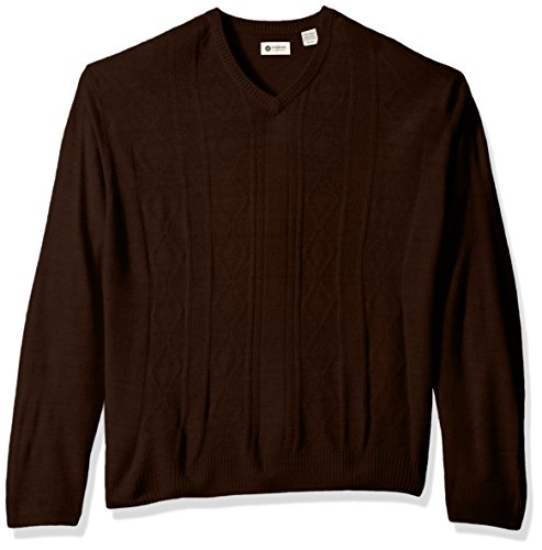 Haggar Men s Soft Acrylic Solid Cable Knit V Neck Sweater, Copper Heather, XL