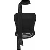 Women's Leopard Print Tube Top Cheetah Print Top Ruched Strapless Mesh Halter Tops for Women Going Out Party