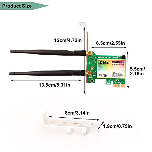 Wireless Network Card, Ubit Wireless WiFi Dual Band Gigabit Adapter, 867Mbps 2.4Ghz-300Mbps/5Ghz-867Mbps with High-gain Antenna Bluetooth 4.0 PCI-E Wireless WiFi Network Adapter - Thumbnail 5