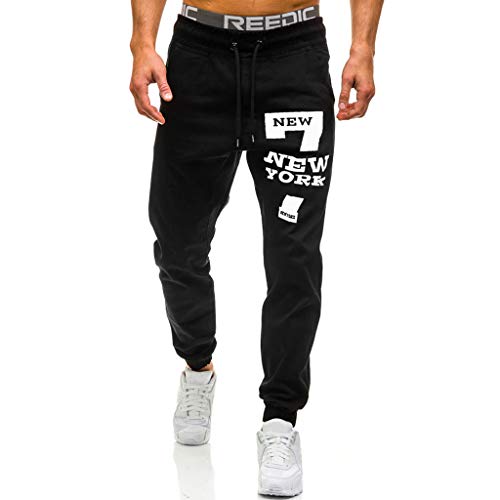 ZEFOTIM Pants for Men Sweatpants Slacks Casual Elastic Joggings Sport Print Baggy Pockets Trousers(Black,Large)