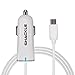 Micro USB Car Charger, Shackle Rapid Dual Car Charger Adapter with Straight USB Cable+ Built-in Fuse+ Smart Technology for Samsung Galaxy Motorola HTC LG Blackberry - White