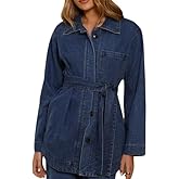 EZAPINE Denim Jacket for Women 2026 Long Sleeve Button Down Jean Shirt Casual Spring Denim Shacket with Tie
