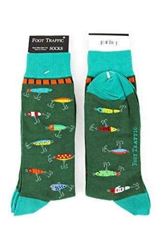 Foot Traffic, Men's Outdoors-Themed Socks, Fishing Lures (Shoe Sizes 7-12)