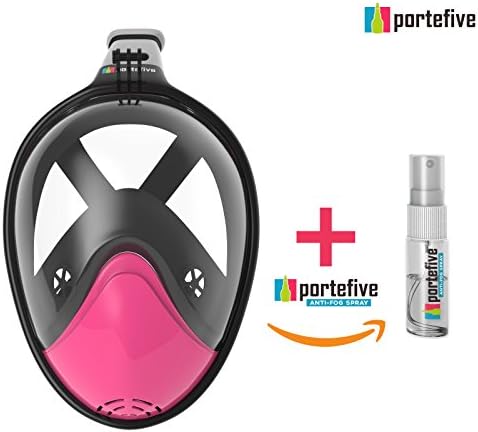 Full Face Snorkeling Mask - 180 Degree Panoramic View Diving Mask with GoPro Mount, Adjustable Nylon Head Straps and Longer Breathing Tube - Anti-Fog, Anti-Leak, Wide-Angle