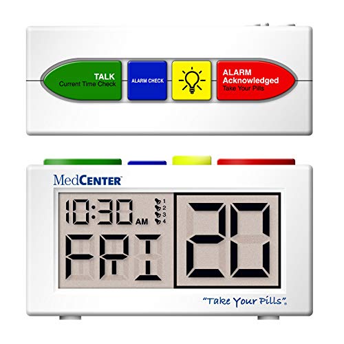 Pill Reminder Talking Alarm Clock with Loud, Easy Set, Multiple Alarms with AC Adapter Included